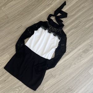 NWOT Lace Black Tie Neck Mini Dress